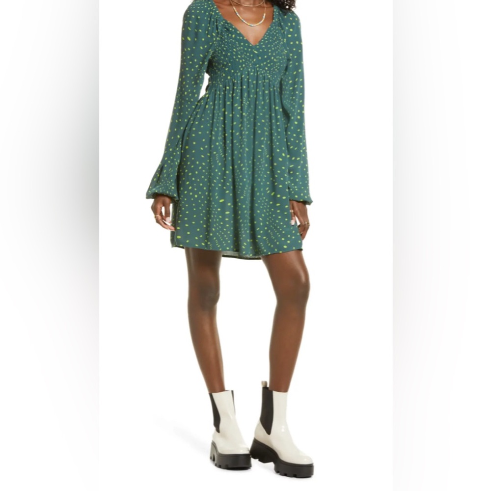 BP. V-Neck Long Sleeve Babydoll Minidress, Size Small